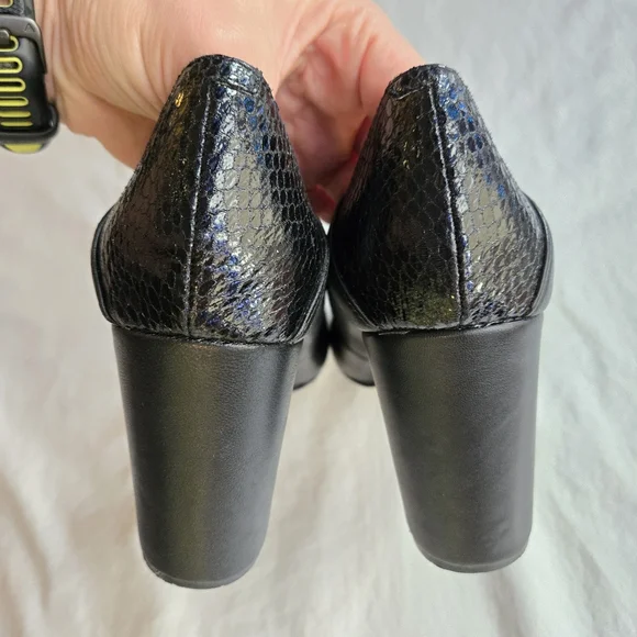 Nine West Aileen Block Heel sz 7.5 Black Snakeskin - Picture 4 of 10